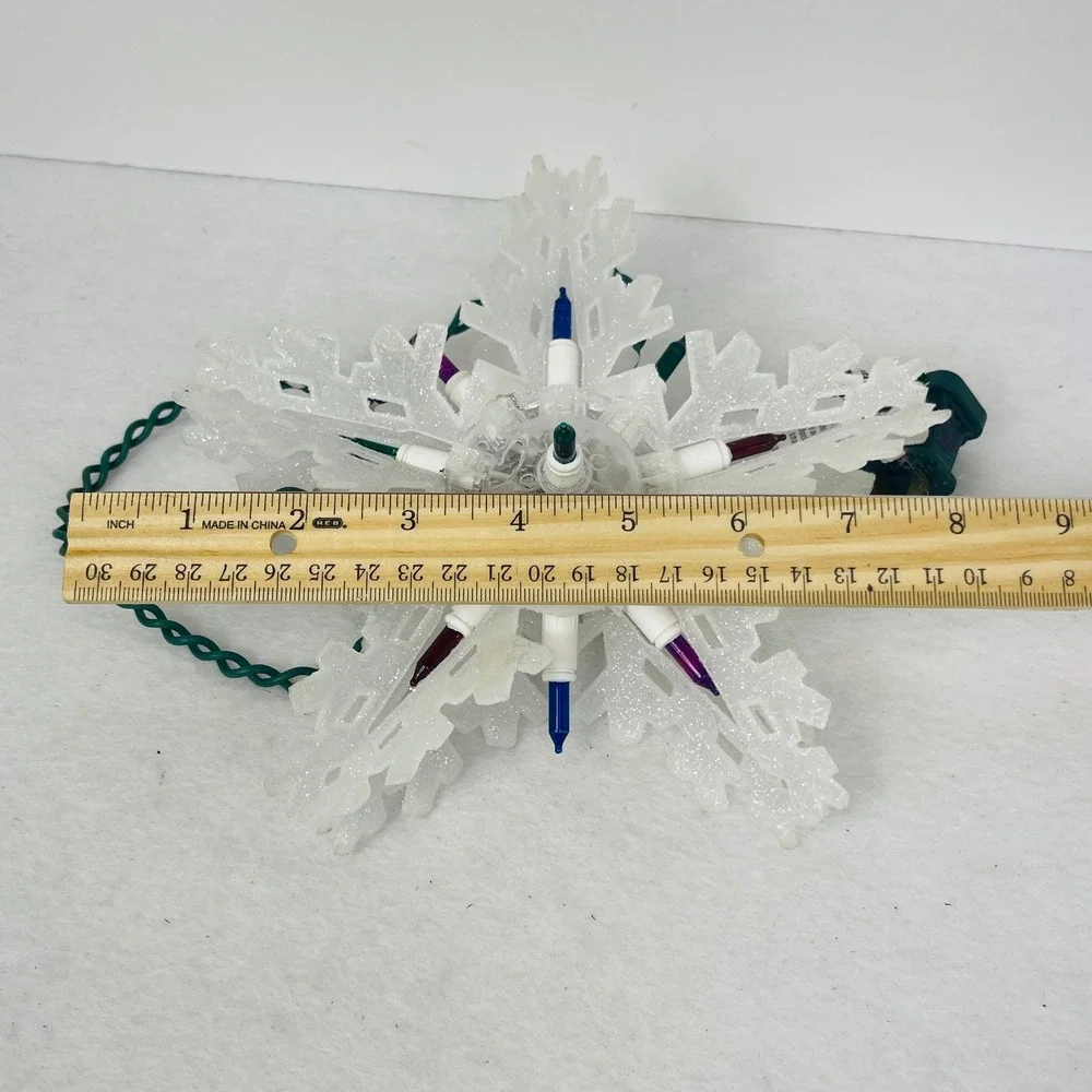 Glittery White Snowflake Christmas Tree Topper Multi-Color Lights 8.5 Inch Star